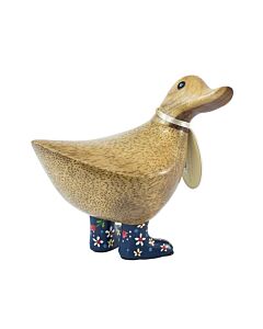 DCUK Natural Finish Ducky with Floral Welly Boots-Blue